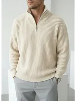 Свитер оверсайз теплый вязаный на молнии с воротником