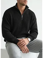 Свитер оверсайз теплый вязаный на молнии с воротником