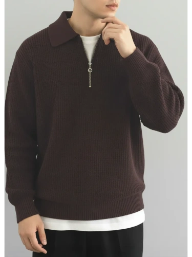 Свитер оверсайз теплый вязаный на молнии с воротником фото 4