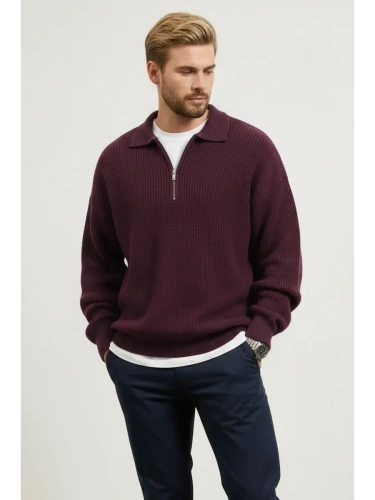 Свитер оверсайз теплый вязаный на молнии с воротником фото 5