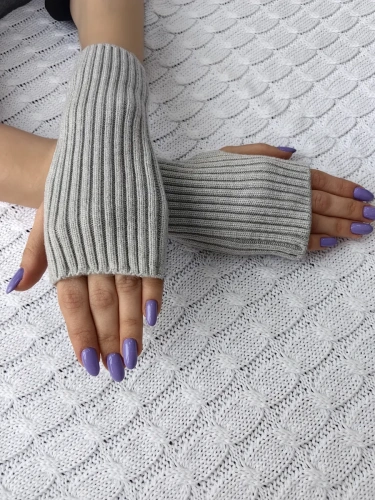 Митенки серые теплые перчатки без пальцев y2k фото 2