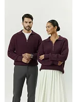 Свитер оверсайз теплый вязаный на молнии с воротником