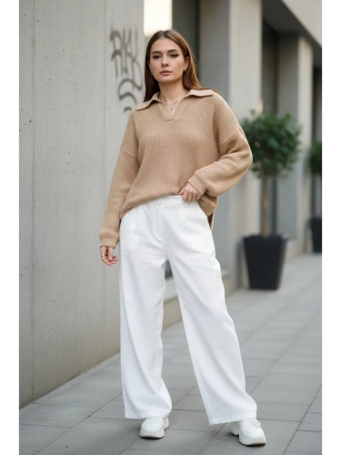 Свитер оверсайз удлиненный вязаный поло фото 3