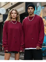 Свитер оверсайз рваный женский и мужской теплая унисекс