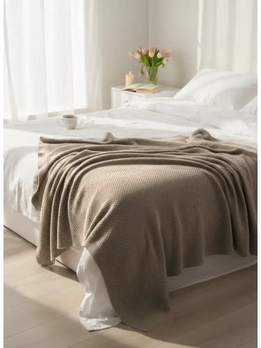 Плед 160х220 на кровать диван покрывало вязаный Хлопок 100 %