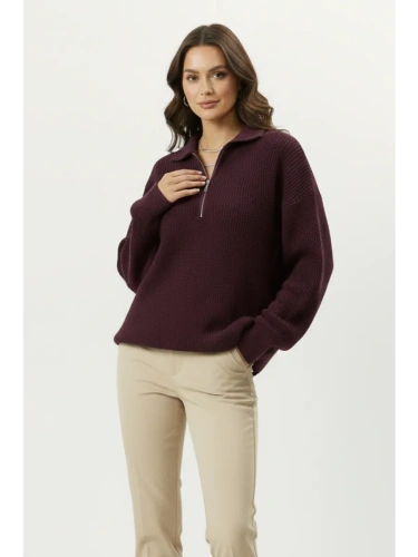 Свитер оверсайз теплый вязаный на молнии с воротником фото 6