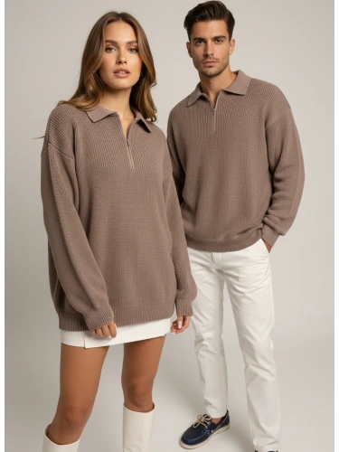 Свитер оверсайз теплый вязаный на молнии с воротником фото 7