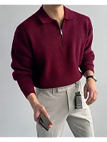 Свитер оверсайз теплый вязаный на молнии с воротником