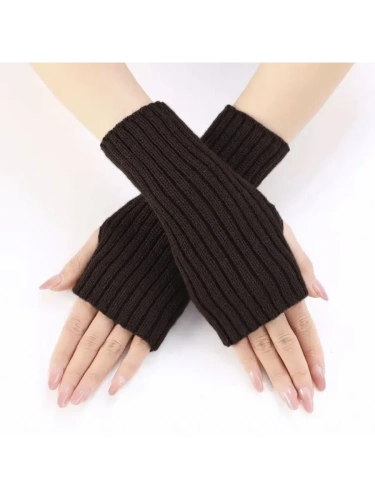 Митенки коричневый теплые перчатки без пальцев y2k фото 2