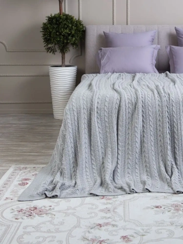 Плед 180x220 на кровать диван покрывало вязаный хлопок 100% фото 2