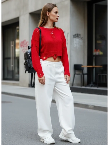 Свитер укороченный c рваным эффектом оверсайз кофта фото 7